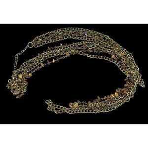 Multilayer Tiger Eye Chip Antiqued Gold Tone Chain Necklace